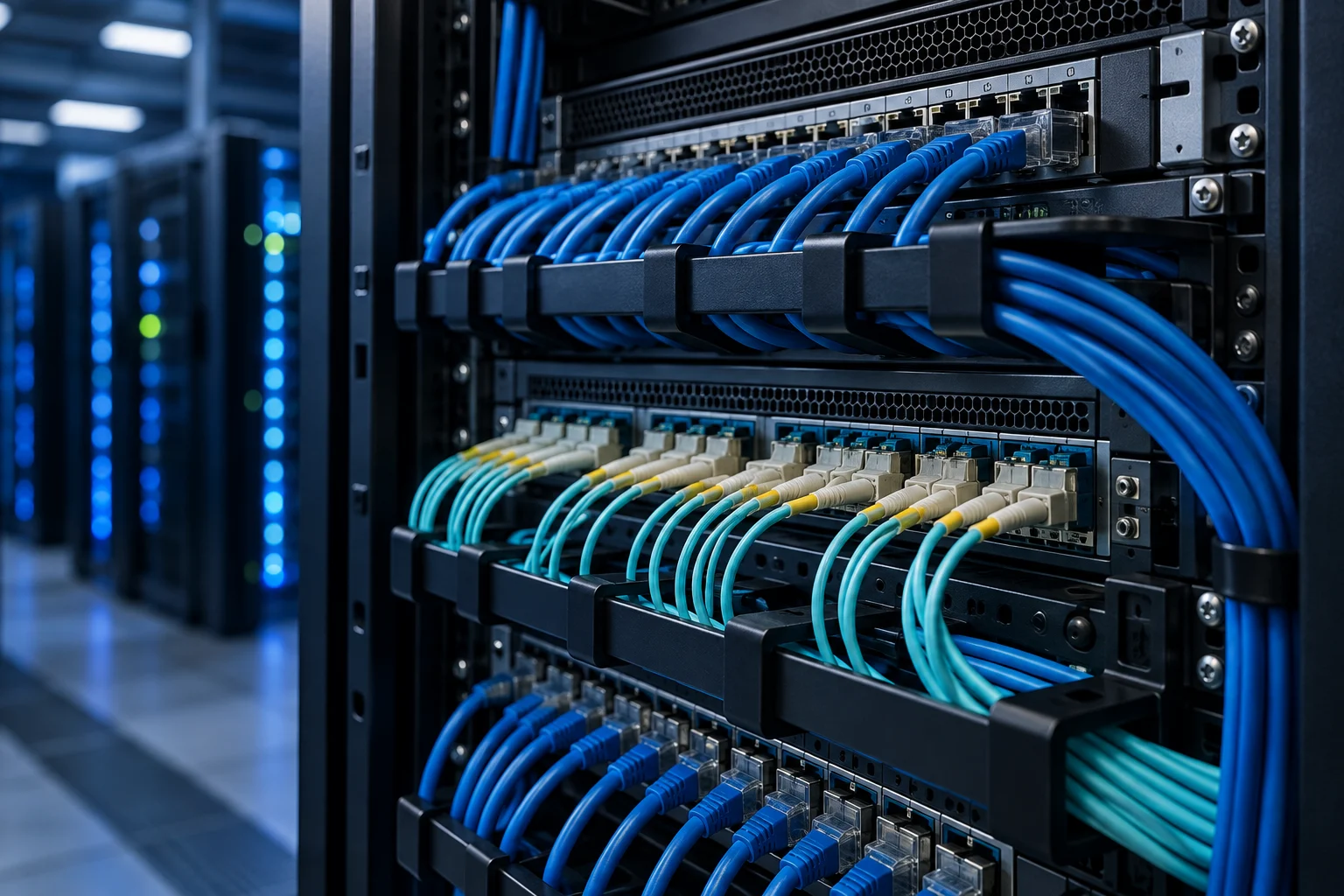 Organized network patch panels and fiber connections